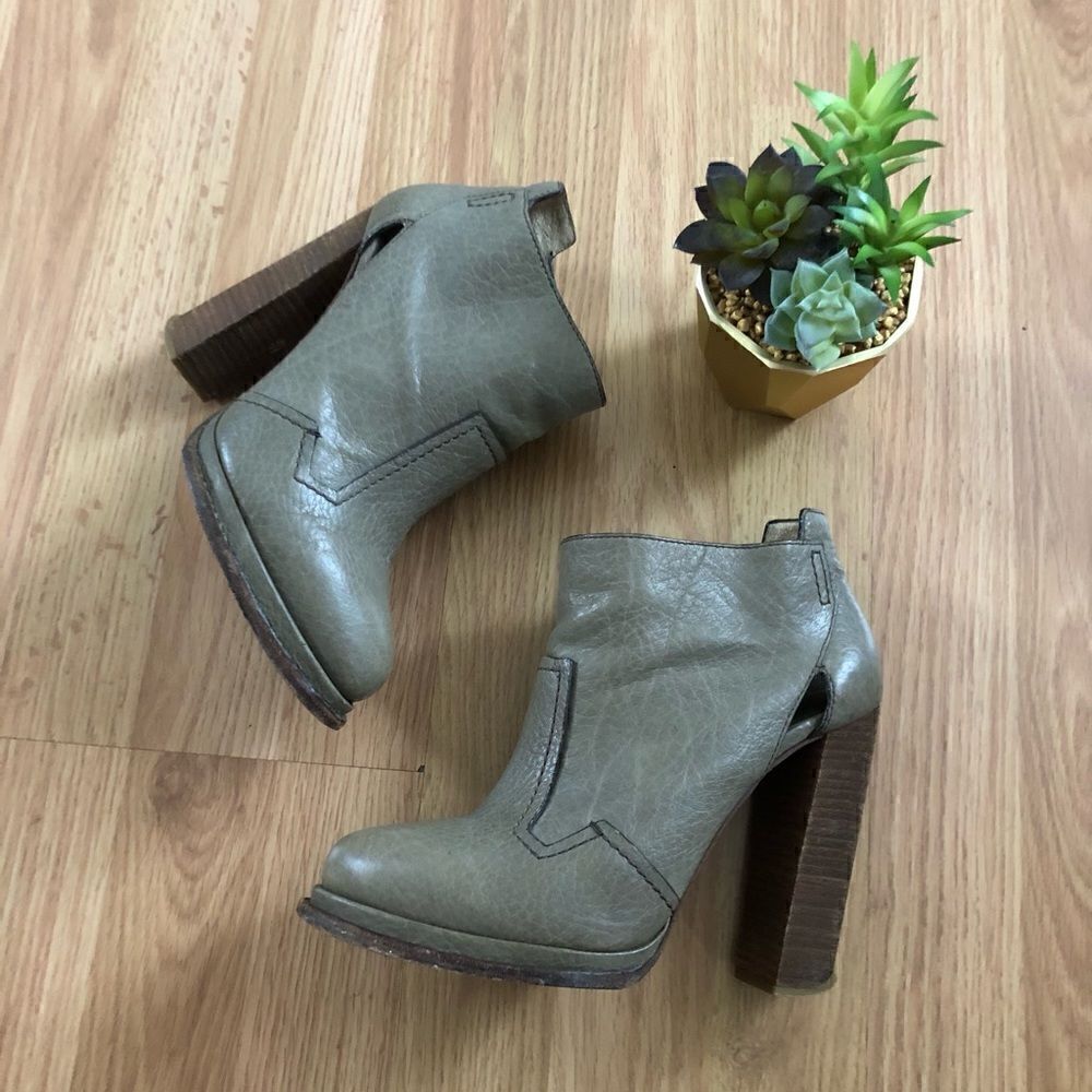 Alexander Wang Green Gray Ankle Boots Booties Heeled Zip Leather EU 38 US 7.5